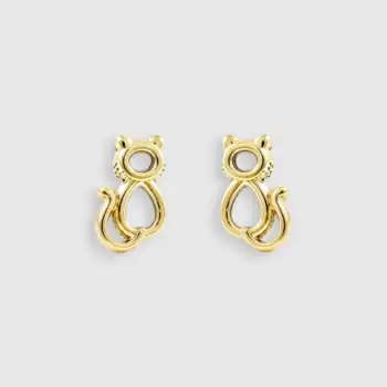 Pendiente gato de oro amarillo con nácar