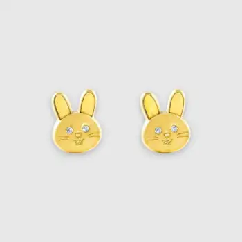Pendientes niña oro amarillo con circonita con carita de conejo